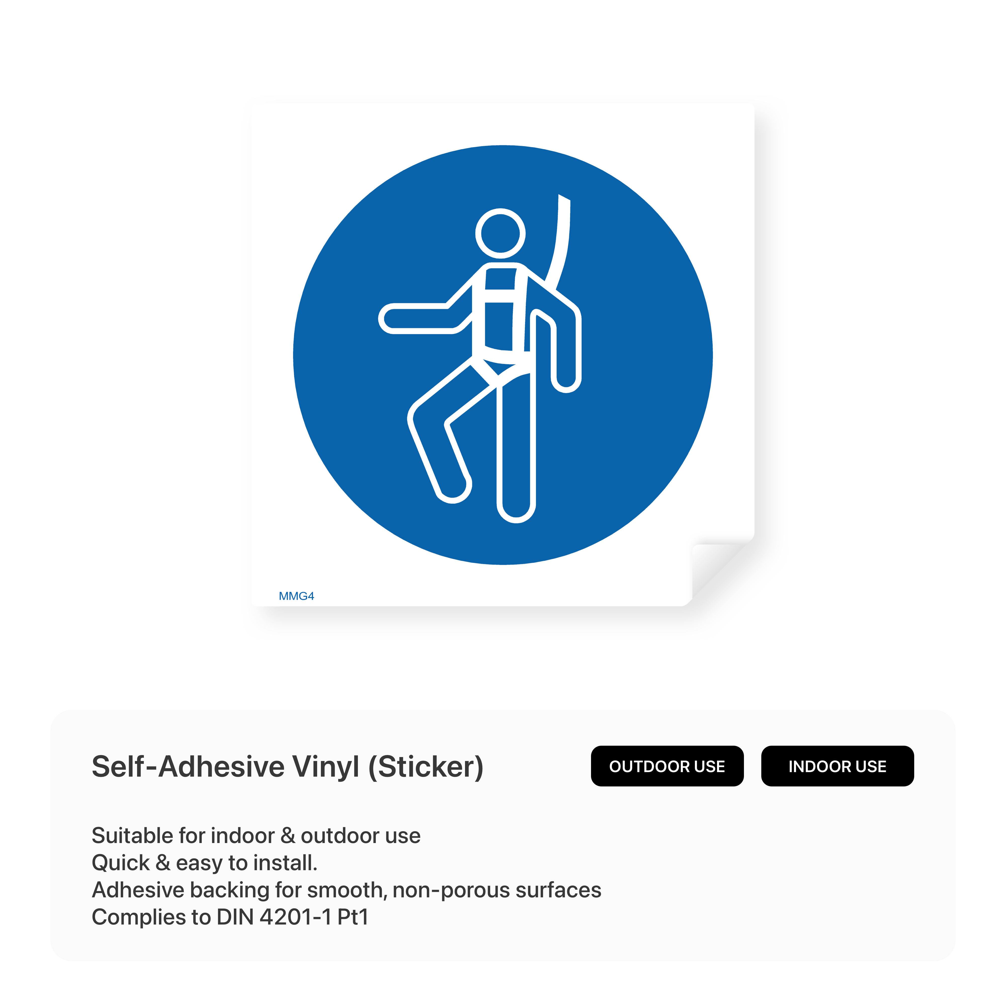 Square sign with the safety harness symbol.