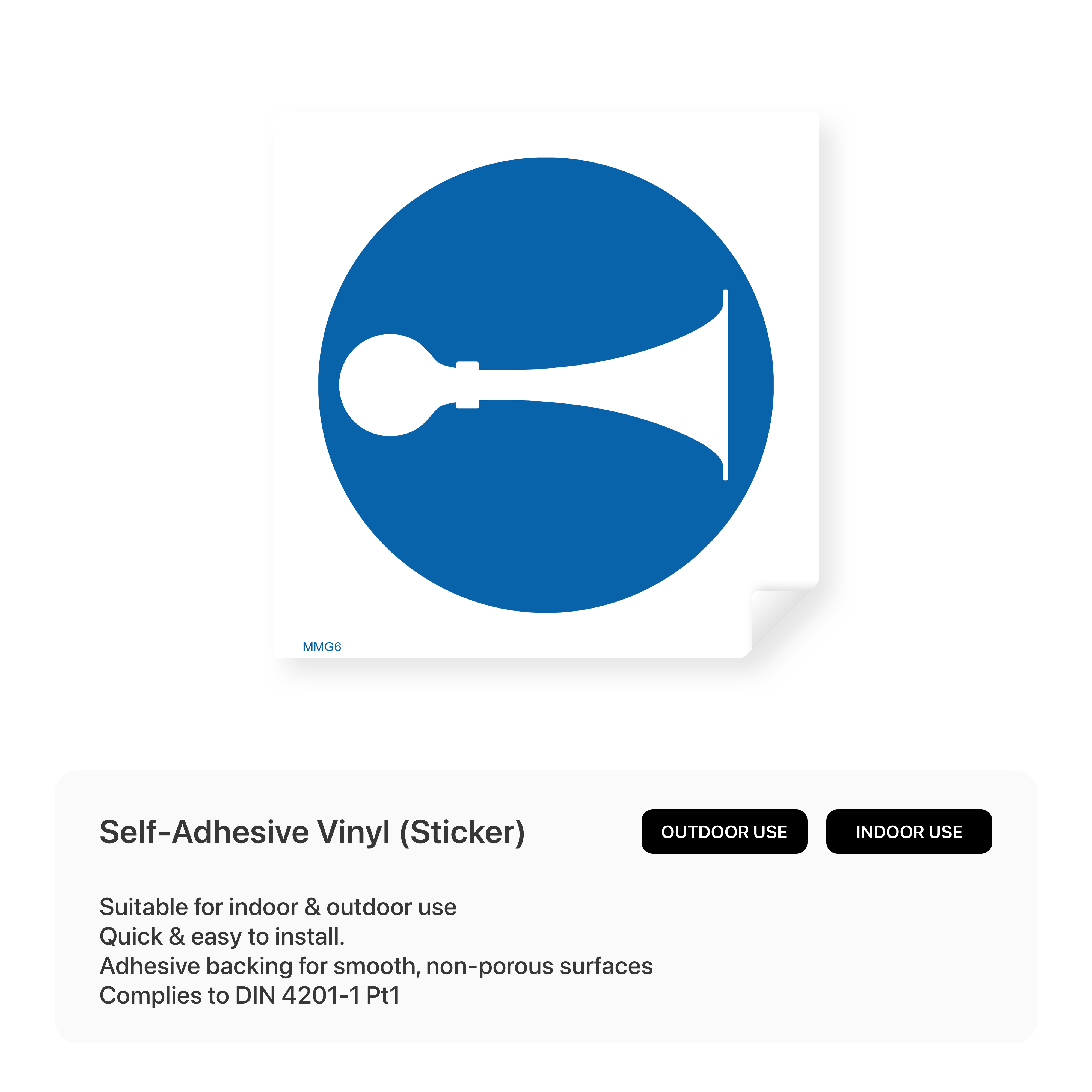 Square sign with a sound horn symbol.