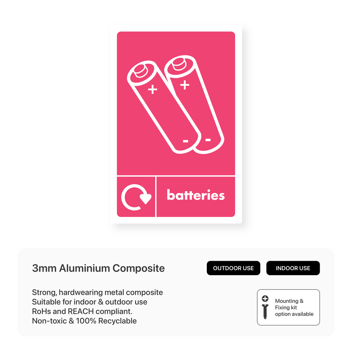 Reusable Battery Storage Sign Batteries Recycling - Portrait Sign – Safety Signs & Stickers