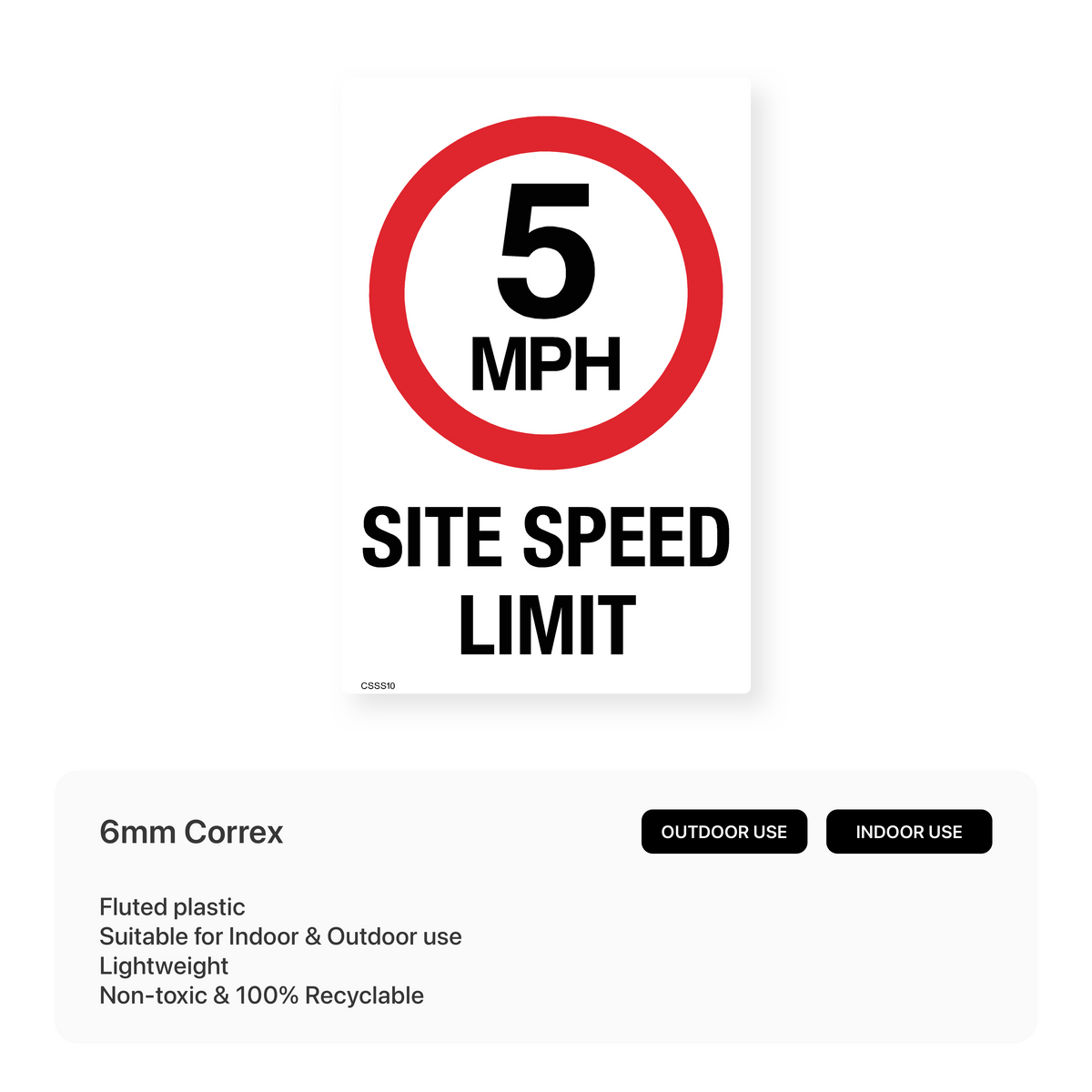 5mph Site Speed Limit Sign - Choose PVC, Sticker, Or Diabond Material