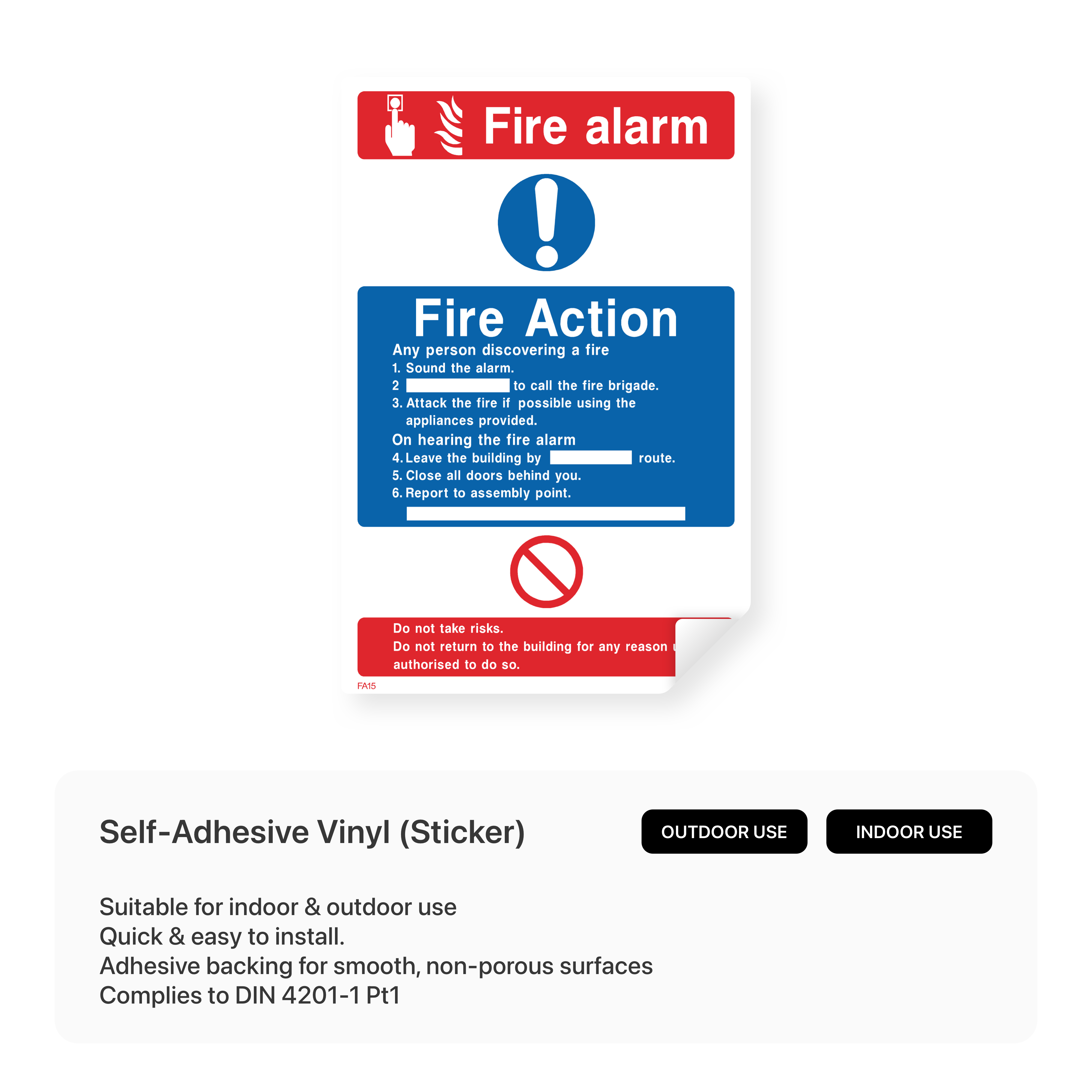 VSafety Señal Fire Exit-Fire Exit/Keep Clear - 300 Mm X 100 Mm - 3 Mm Pulido Aluminio Comp