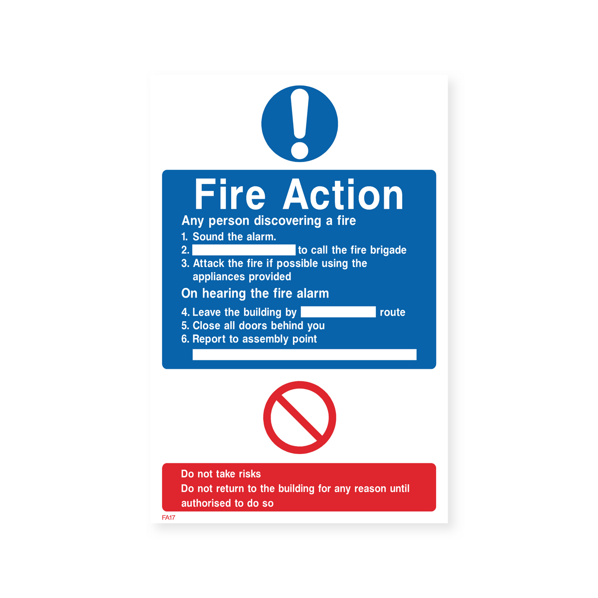 Fire Action - Do Not Take Risks Sign – Safety Signs & Stickers