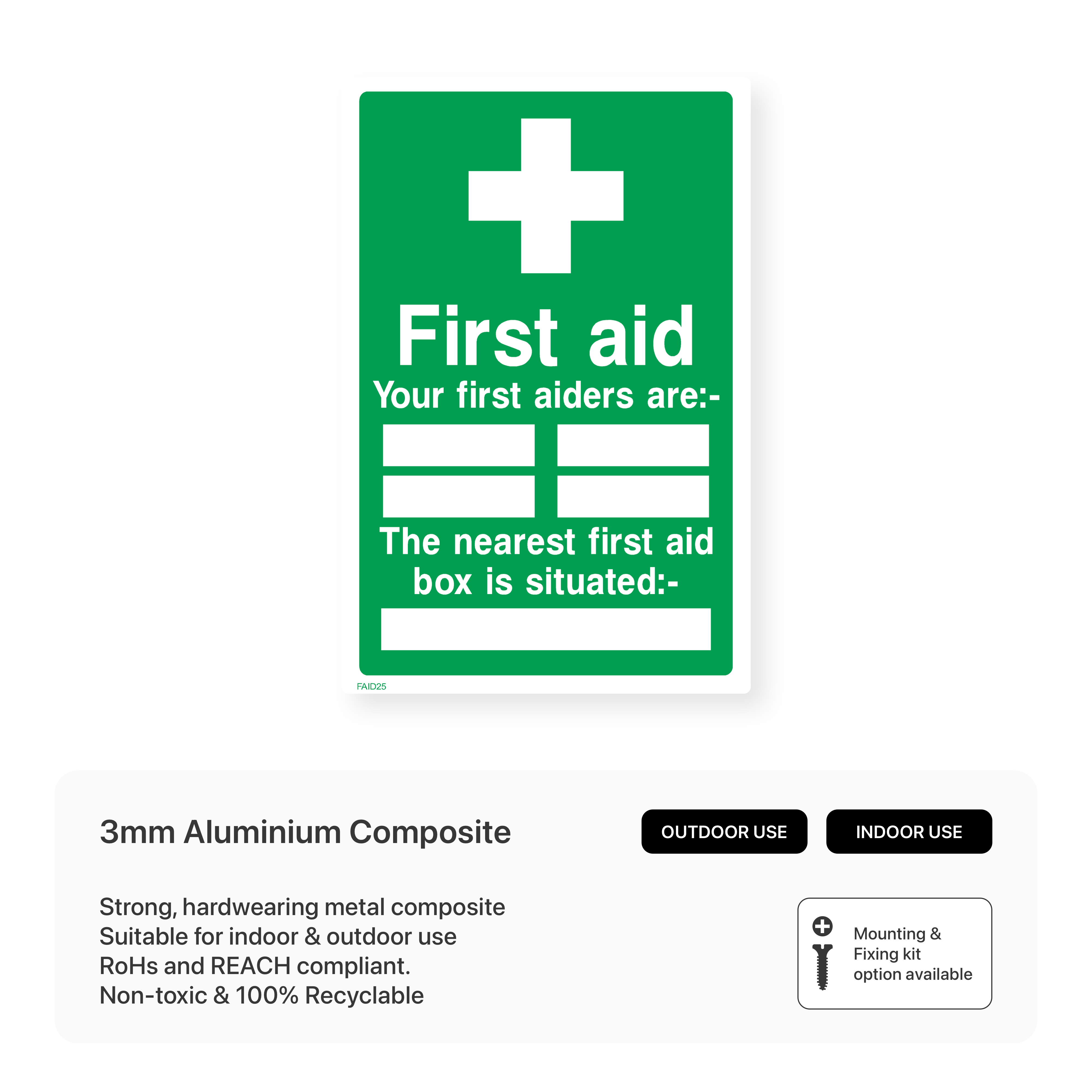 First Aid - Your First Aiders Are and First Aid Box Location Sign ...