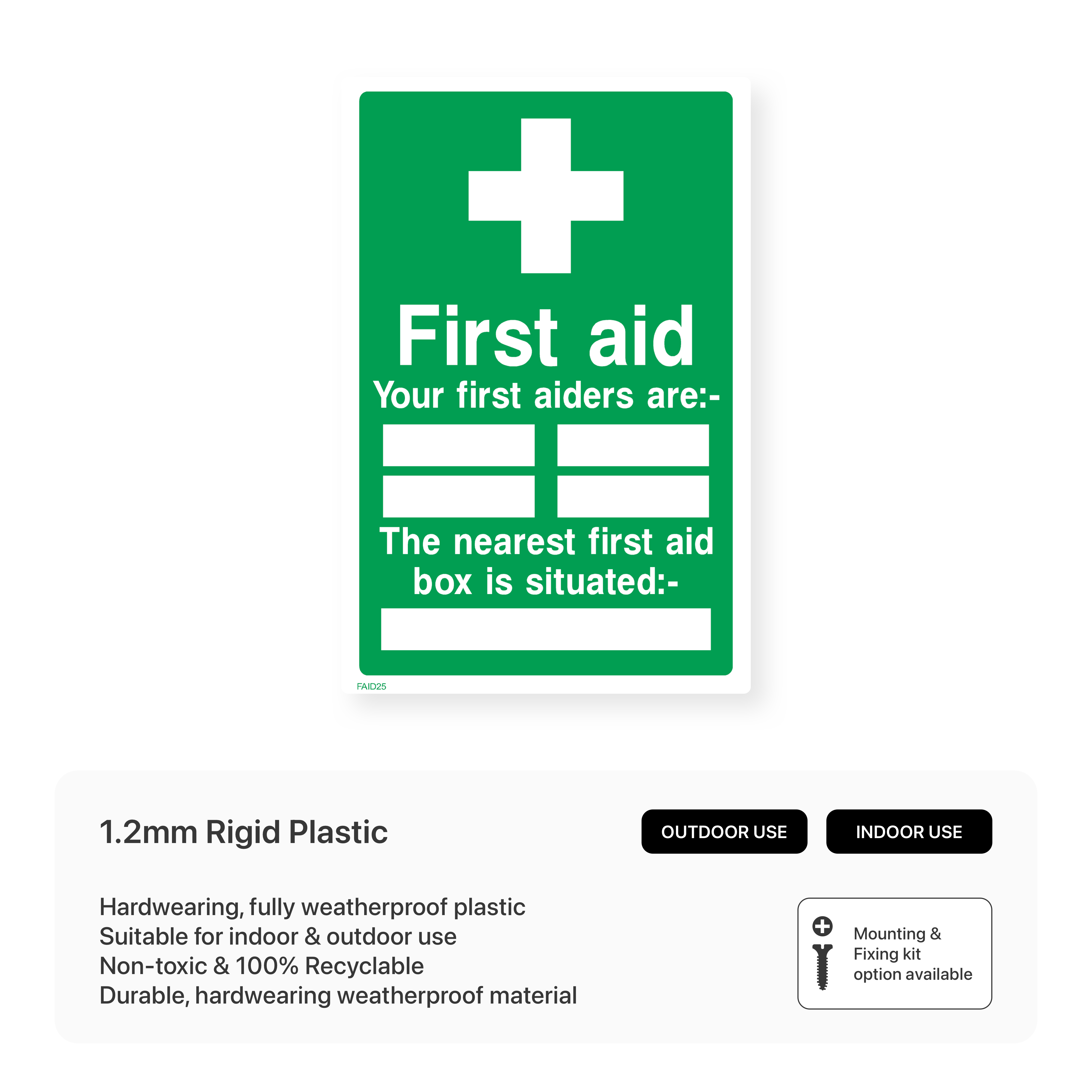 First Aid - Your First Aiders Are and First Aid Box Location Sign ...