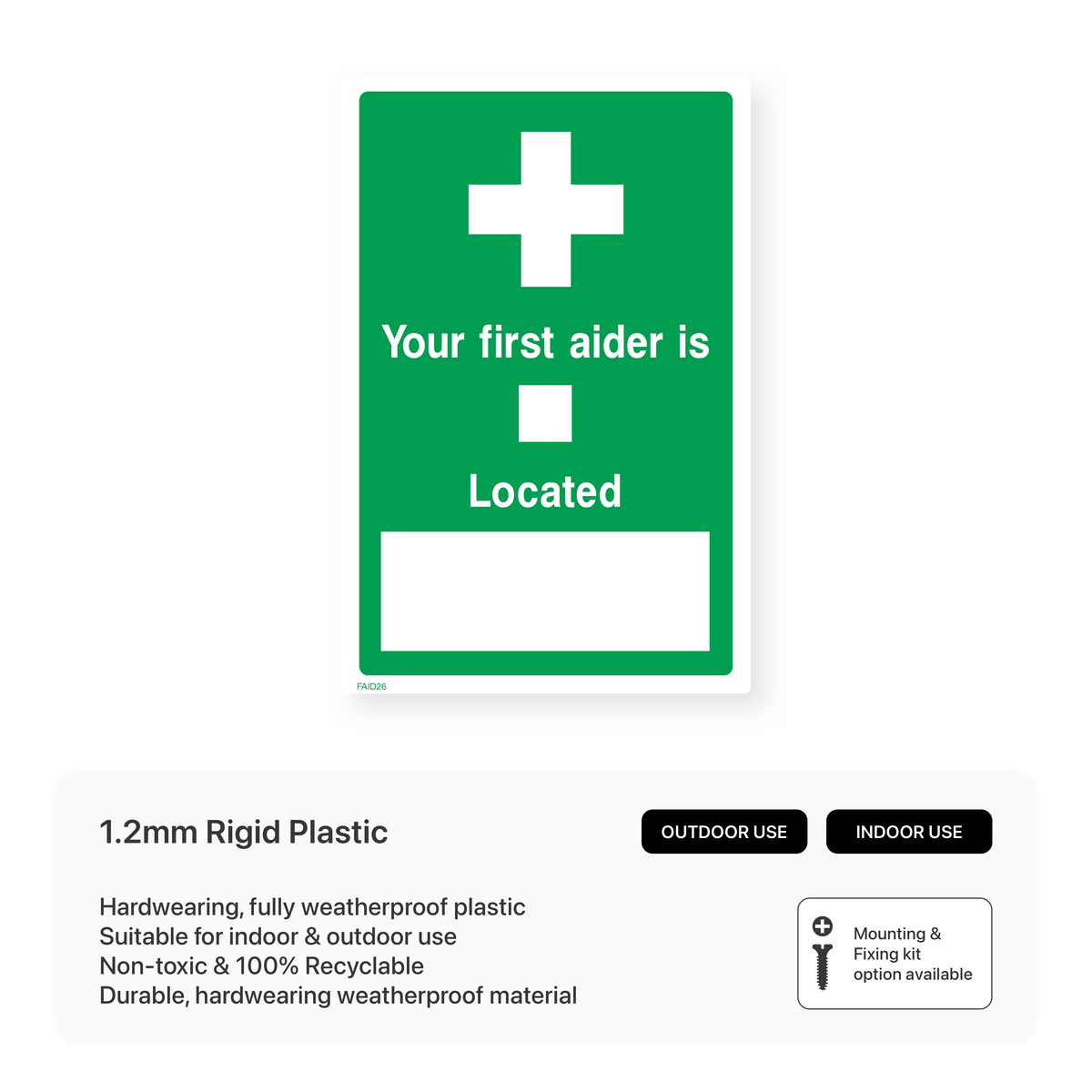 First Aiders Sign Example First Aid - Your First Aider is Located Sign – Safety Signs & Stickers