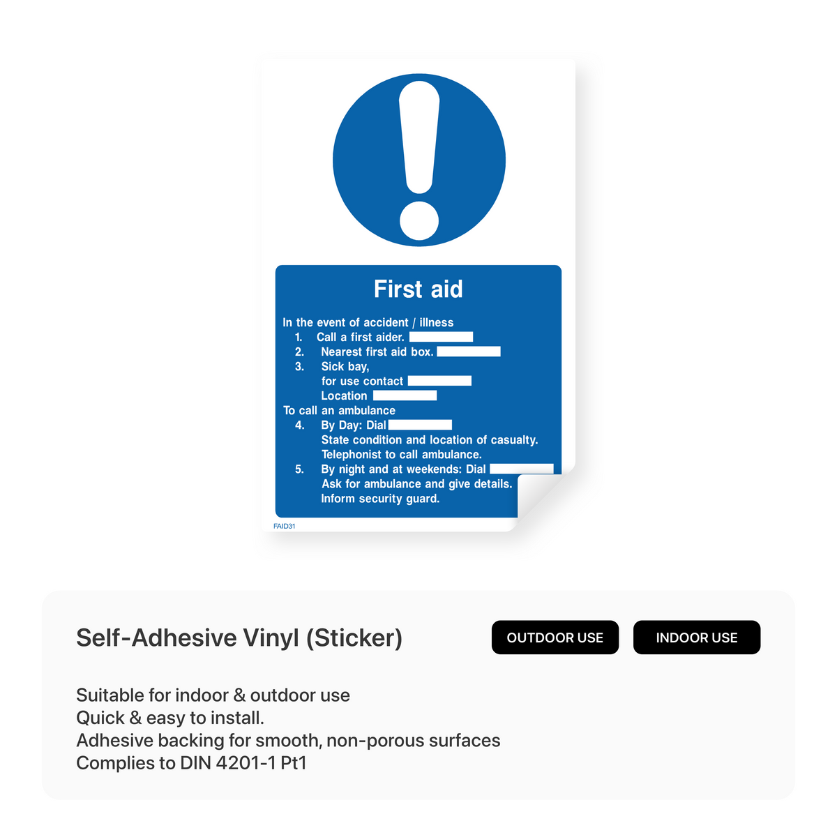 Event First Aid Sign First Aid - In the Event of Accident / Illness Sign – Safety Signs ...