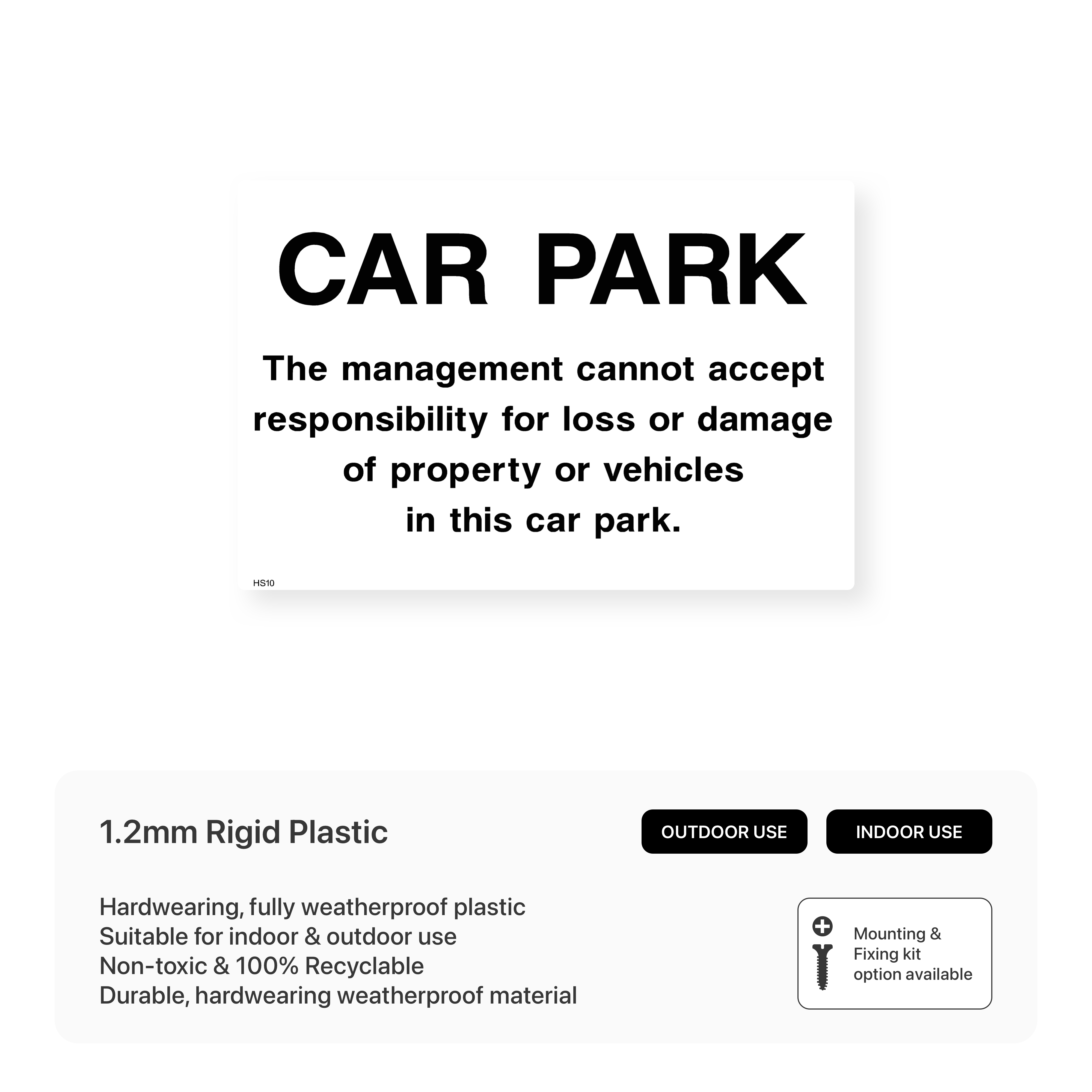 Car Park Disclaimer Sign. – Safety Signs & Stickers