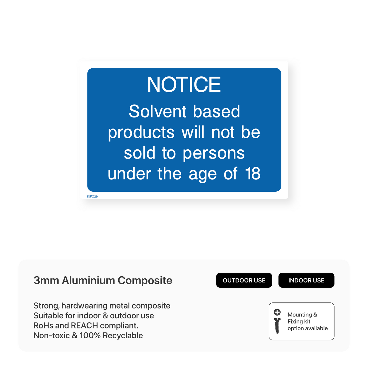 Solvent Storage Sticker Notice - Solvent Based Products Will Not Be Sold to Persons Under the ...