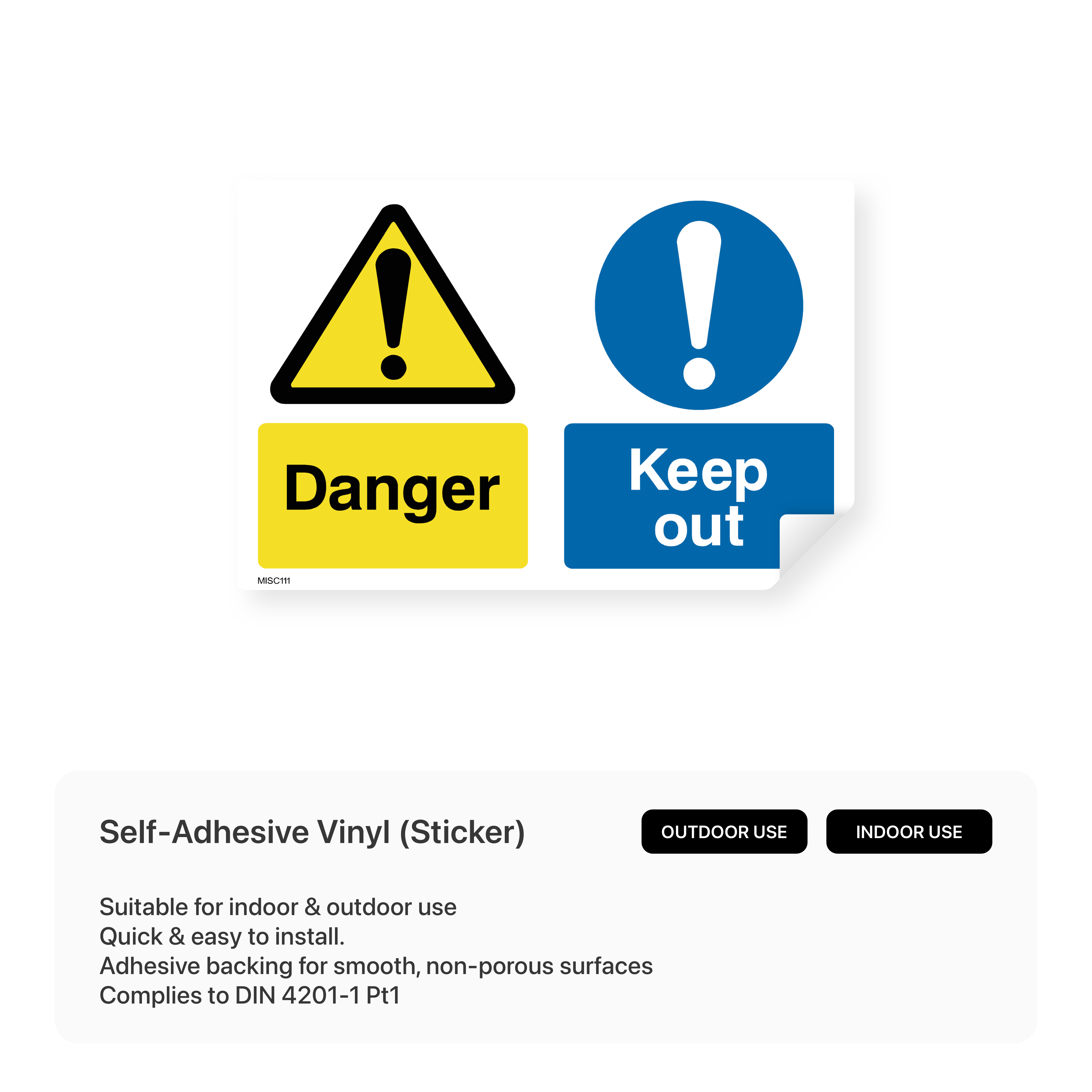 Vsafety Warning Safety Sign Danger, Keep Out 2mm Plastic 300mm x