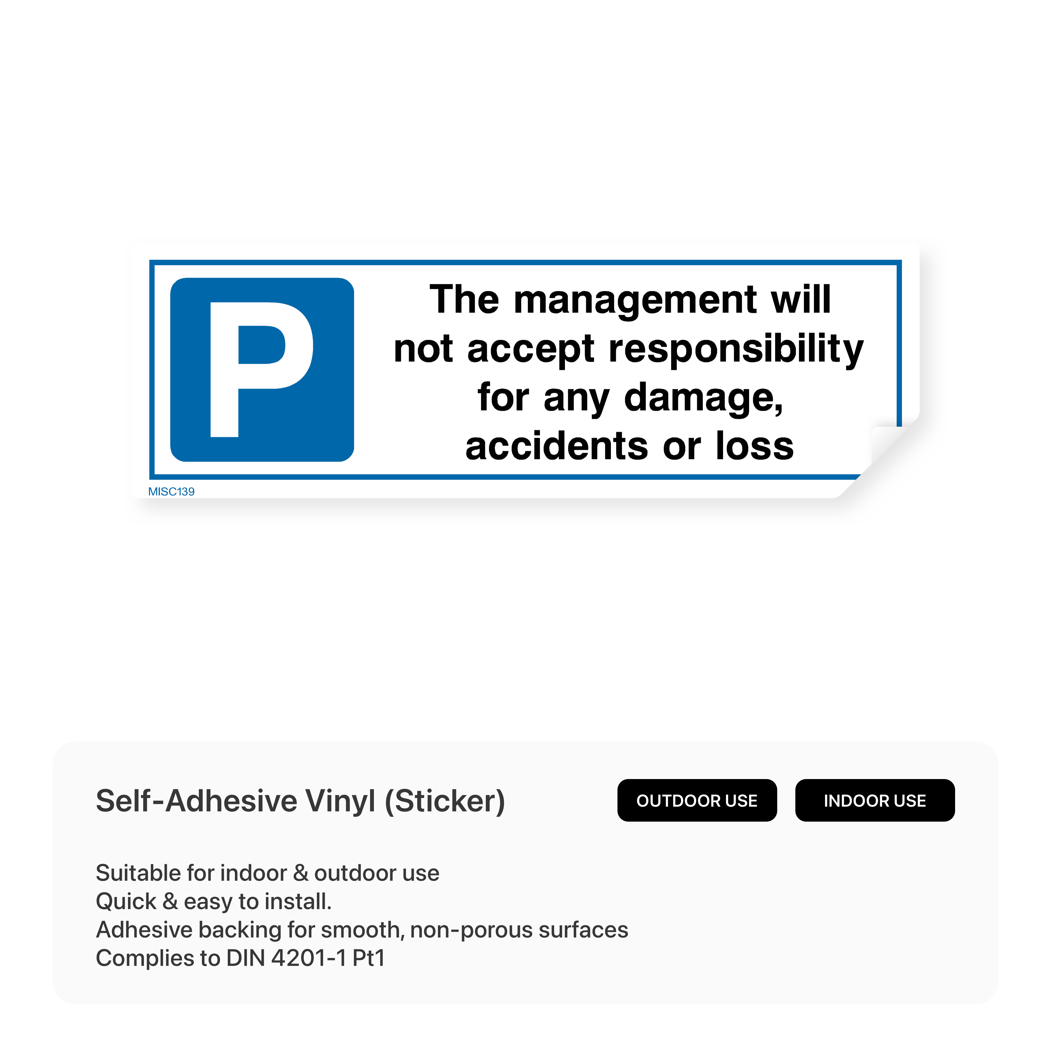 Car Park Disclaimer Sign – Safety Signs & Stickers