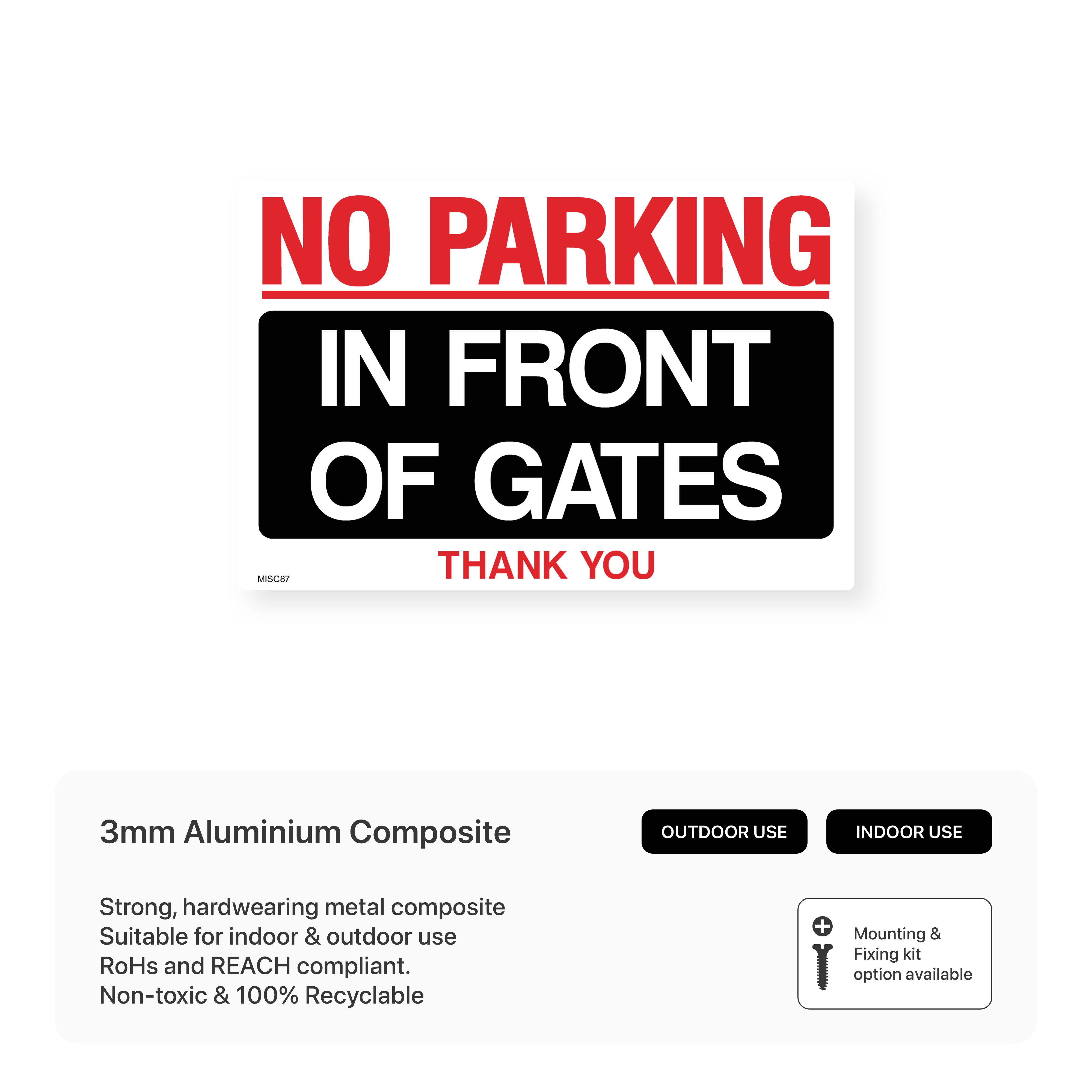 No Parking in Front of Gates Sign – Safety Signs & Stickers