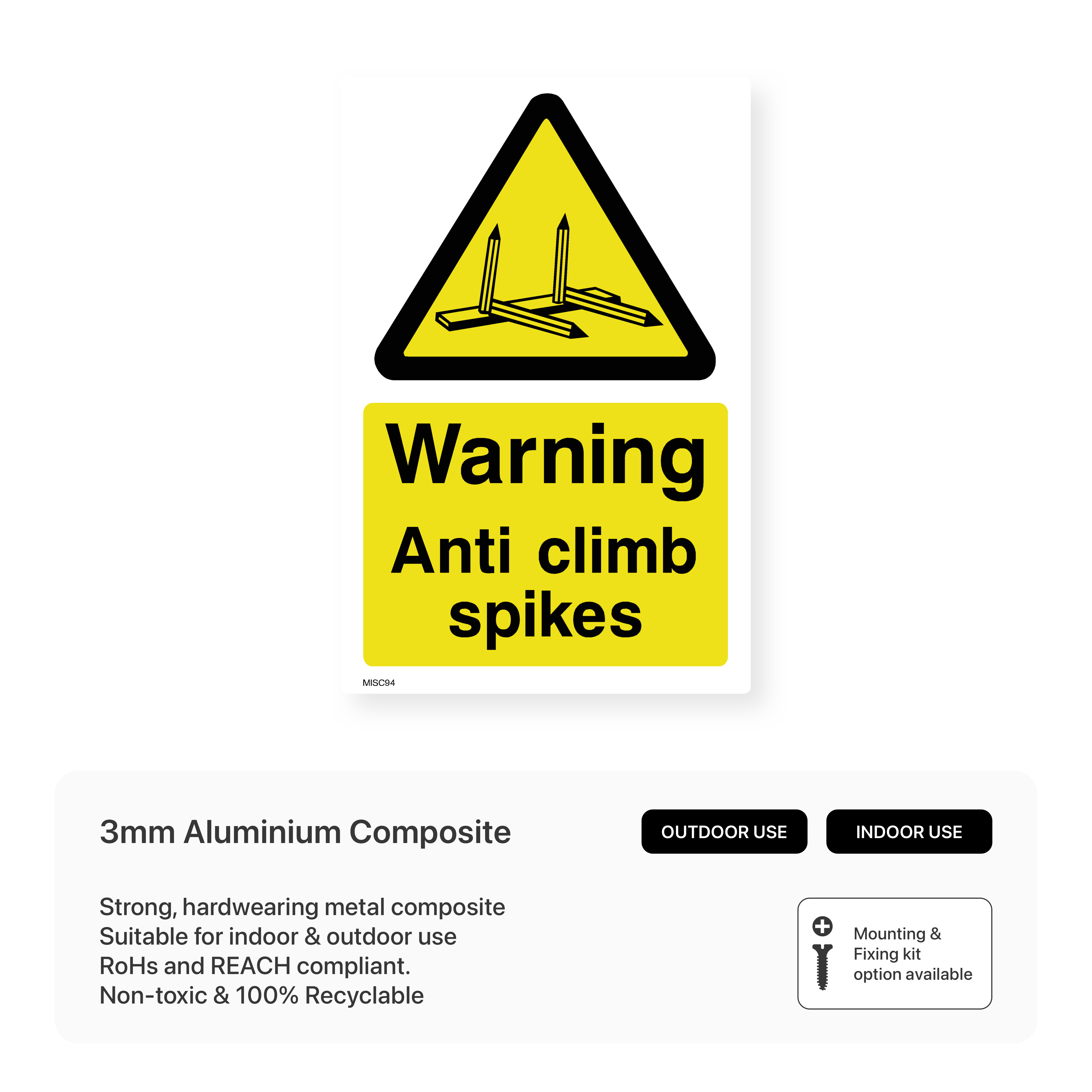 Warning Anti-Climb Spikes Sign – Safety Signs & Stickers