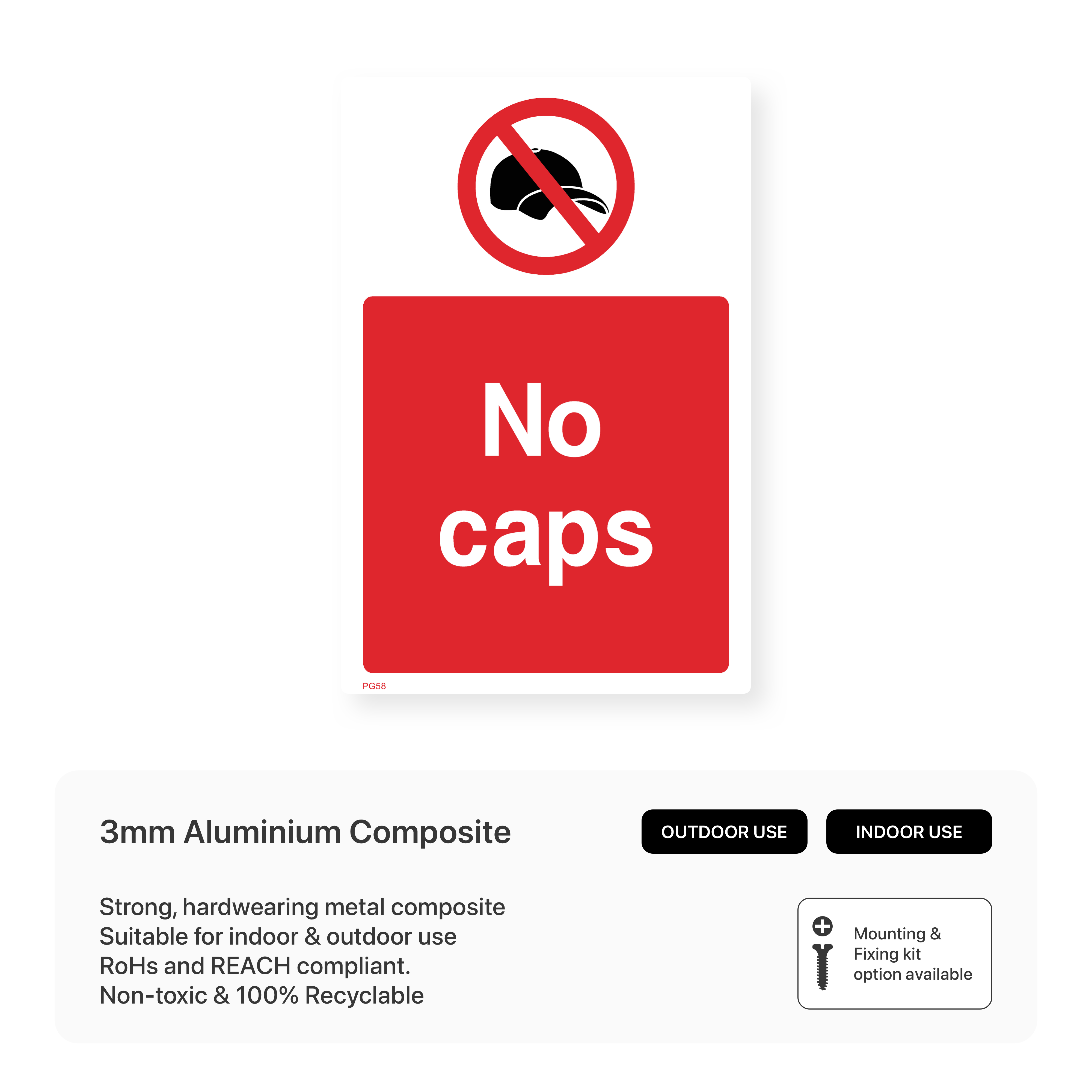 No Caps Sign (Portrait) – Safety Signs & Stickers