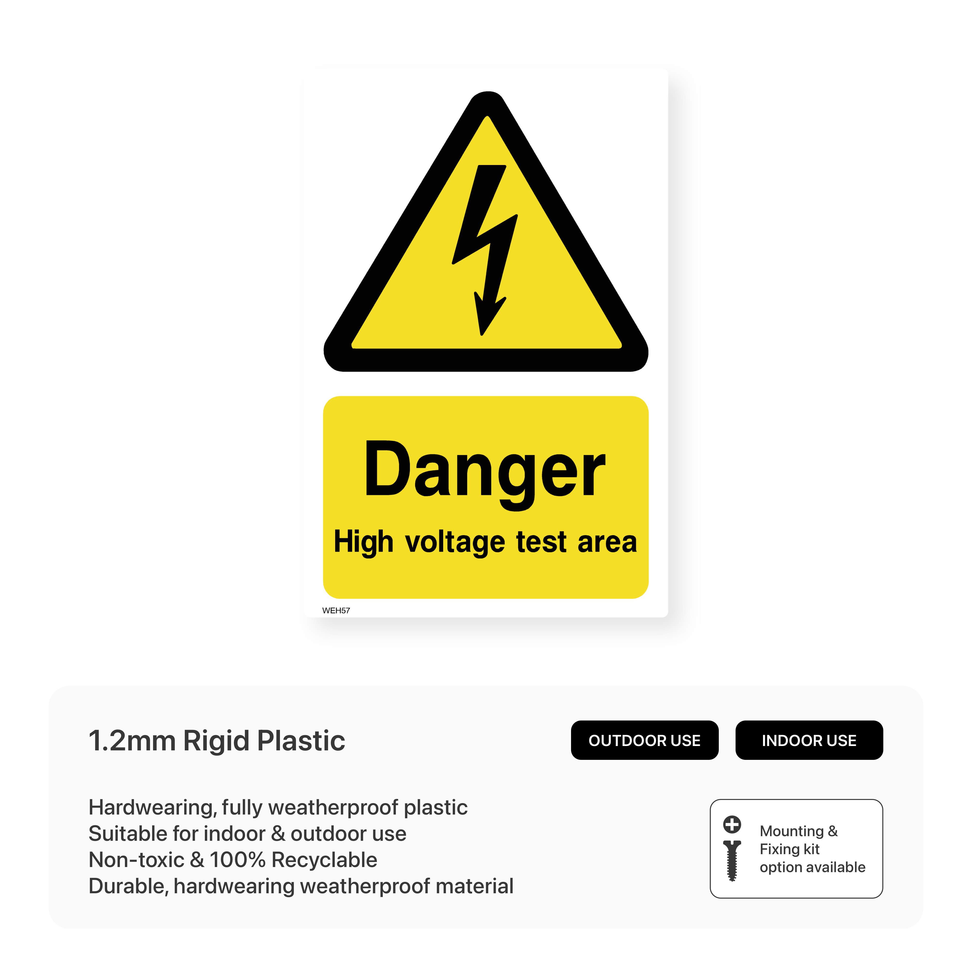Danger High Voltage Test Area Sign – Safety Signs & Stickers