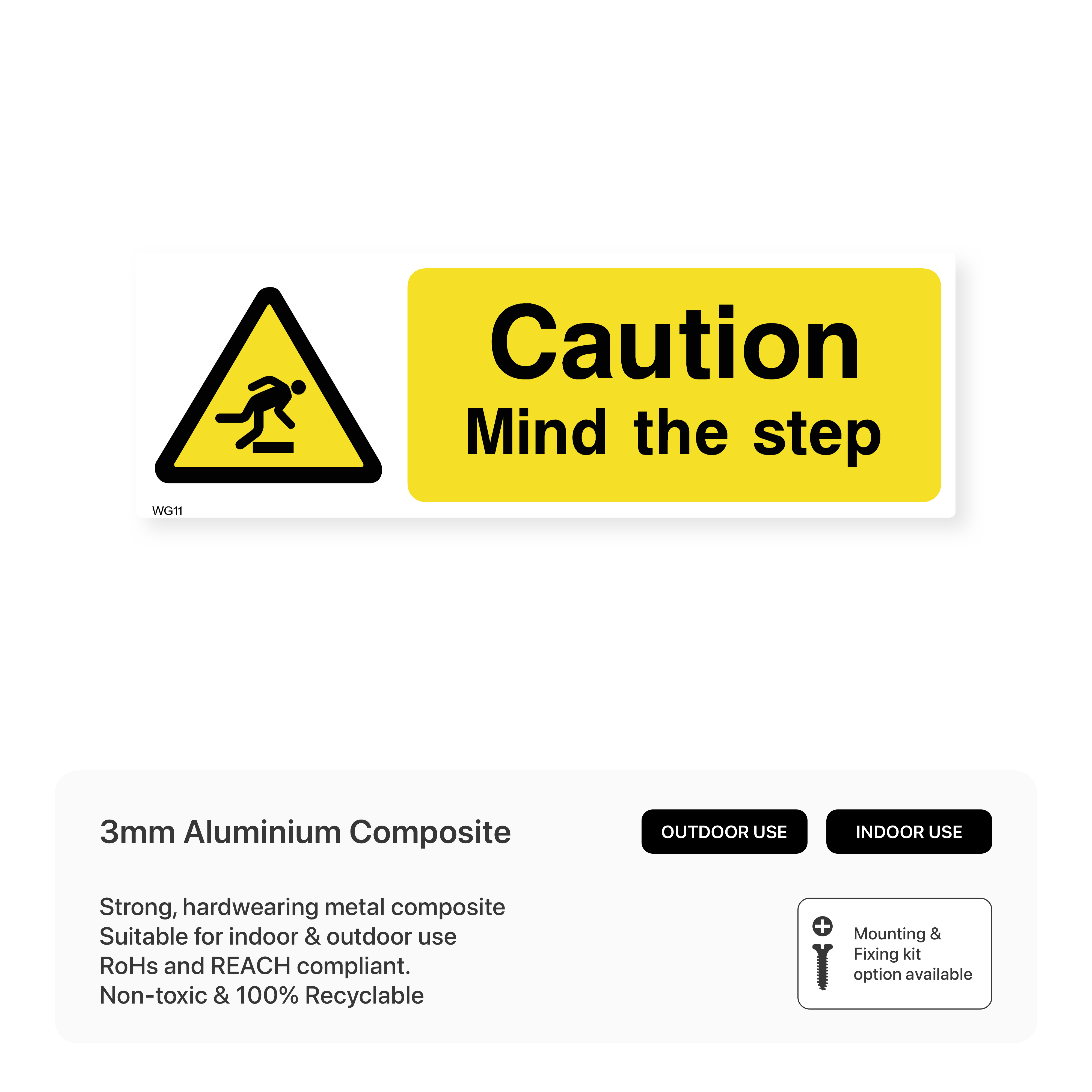 VSafety Cartello Adesivo Caution Mind The Step, 150x200 Mm, In Vinile Autoadesivo, Conforme ISO 7010